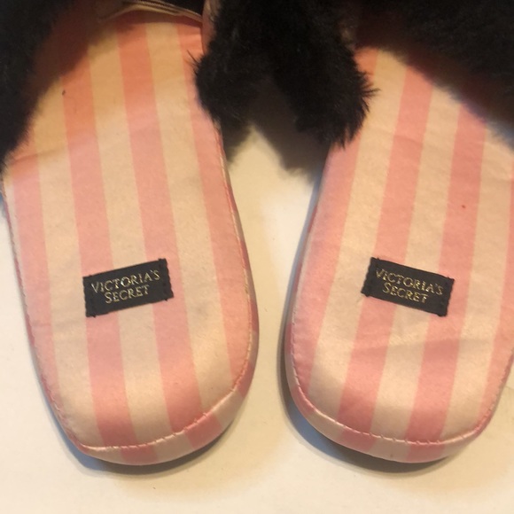 Victoria’s Secret striped black & pink fur slippers - Picture 3 of 7